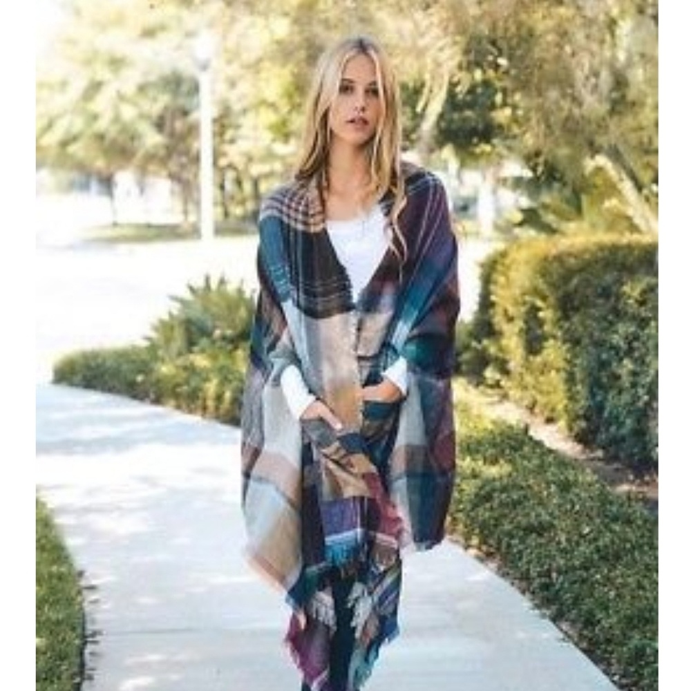 Multicolored BoHo Ruana Shawl with pockets